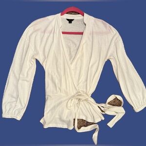 J. Crew V Neck Wrap Top. Long Sleeve. Size small. Creamy White Size Small EUC